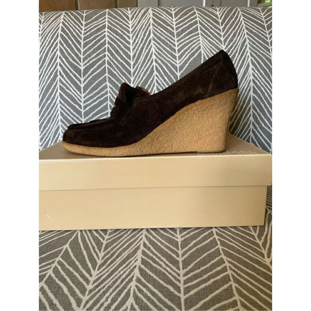 Michael Kors Rory Brown Suede Grass hopper Loafer Wedge Pumps Shoes ss 7.5 WORN